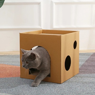 Carton Pet Litter/Square Pet House With Scratching Board Base For Indoor Use